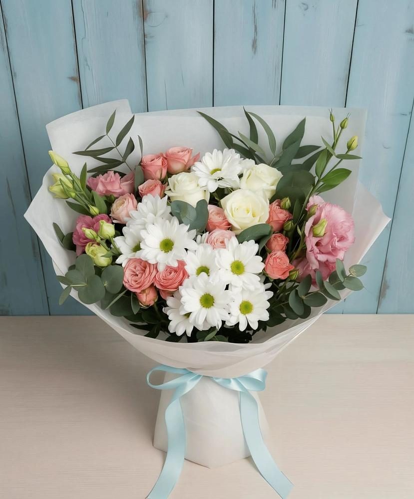 Букет цветов из: Розы, Лизиантусы и Хризантемы в Урыве-Покровке