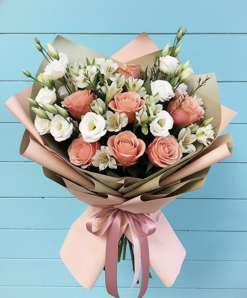 Букет цветов из: Розы, Альстромерии и Лизиантусы в Урыве-Покровке