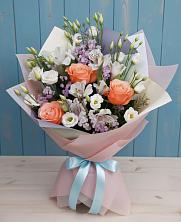 Букет цветов из:  Лизиантусы, Розы, Альстромерии и Гипсофила в Урыве-Покровке