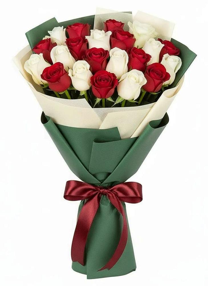 Букет Микс из красных и белых роз в Урыве-Покровке