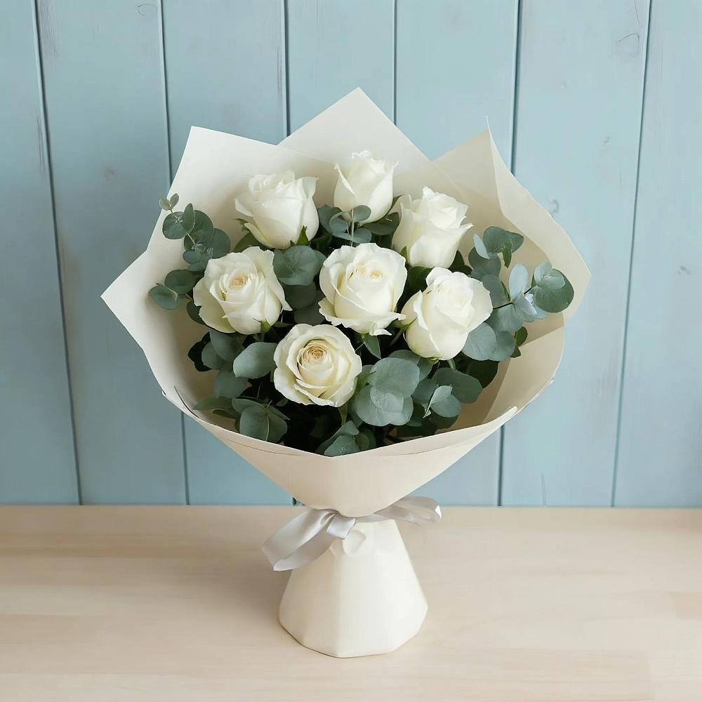Букет Белые розы в Эвкалипте в Урыве-Покровке