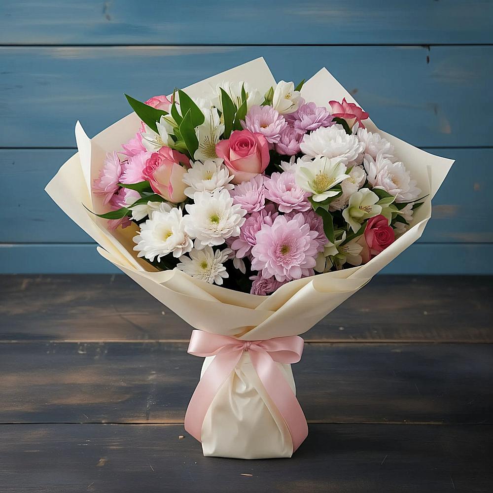 Букет цветов из: Хризантемы, Альстромерии и Розы в Урыве-Покровке